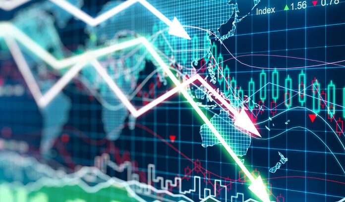 Business graph with arrows tending downwards