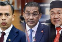 Kerajaan PH-BN sudah ‘goyang’ kah? Tuan Ibrahim (kanan), Takiyuddin (tengah) dan Fahmi.