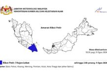 Amaran ribut petir, hujan lebat di Johor