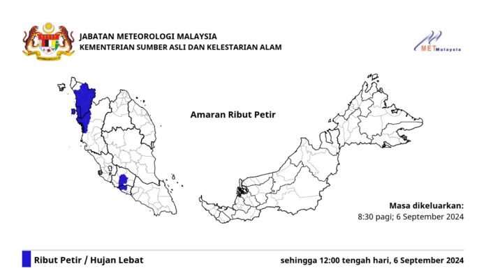 Amaran ribut petir, hujan lebat, angin kencang di 5 negeri