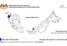 Amaran ribut petir, hujan lebat, angin kencang hari ini
