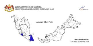 Amaran hujan ribut petir di tiga negeri Semenanjung