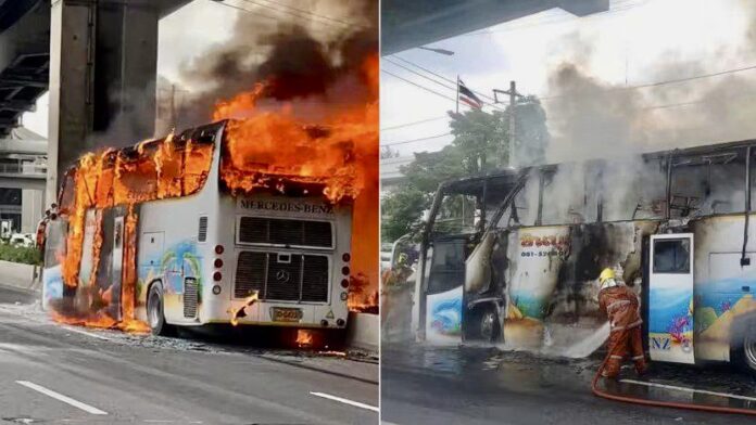 bas terbakar di thailand