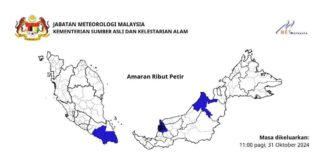 Amaran hujan lebat, ribut petir di dua negeri