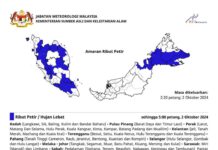 Ribut petir, hujan lebat, angin kencang di 11 negeri, hari ini