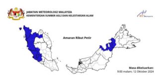Amaran ribut petir di 13 buah negeri